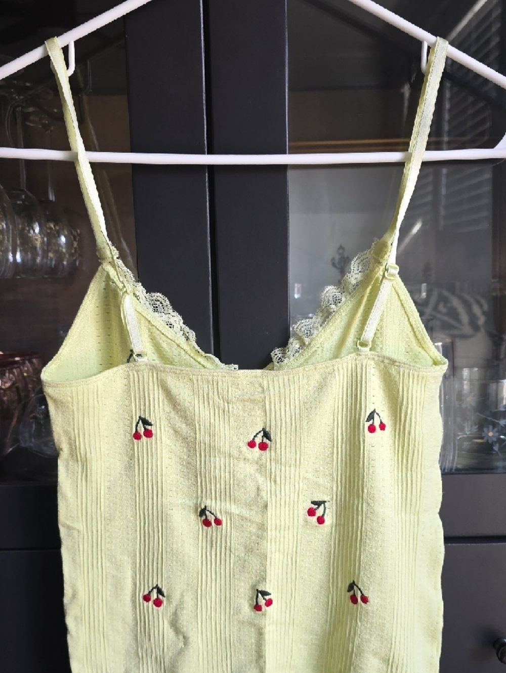 LyreBird Embroidered Pointelle Pale Yellow Ribbed Cami with Cherry Motif - Picture 5 of 6